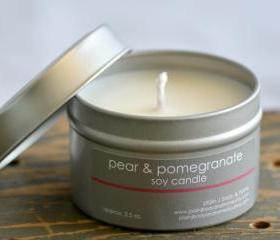 Soy Candle Tin 4 oz - Pear & Pomegrante
