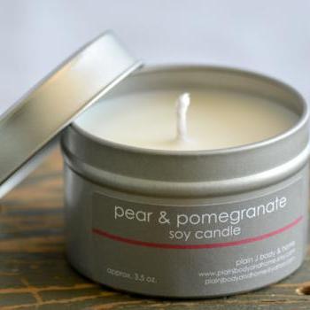 Soy Candle Tin 4 oz - Pear & Pomegrante